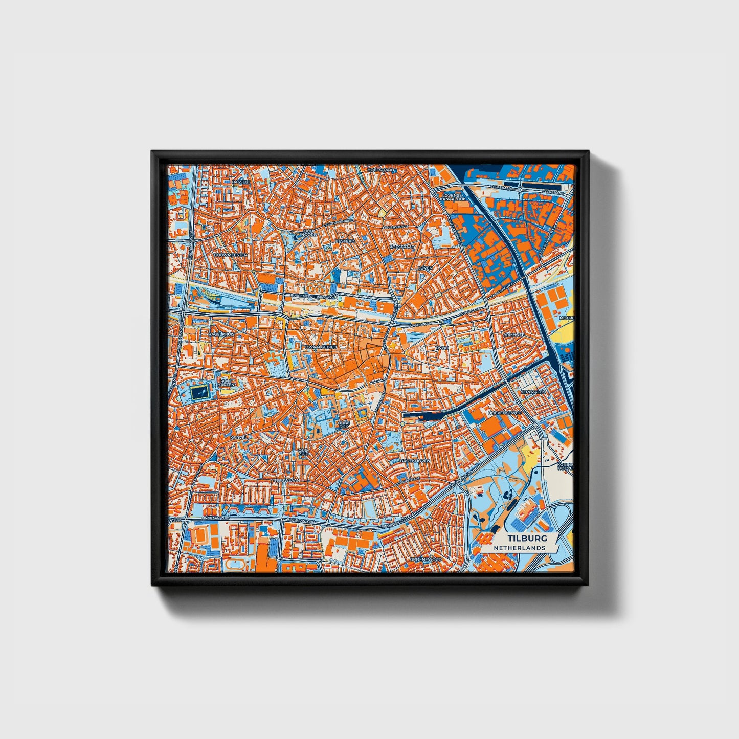 Tilburg Netherlands Colorful City Map Canvas Print • Black Framed