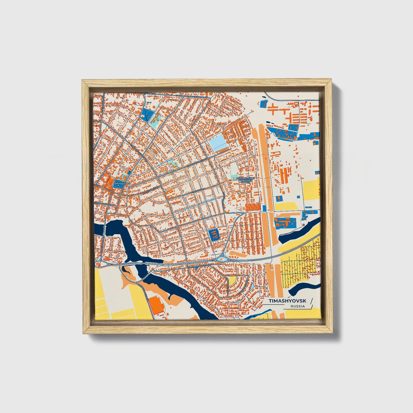 Тимашёвск Russia Colorful City Map Canvas Print • Natural Wooden Framed