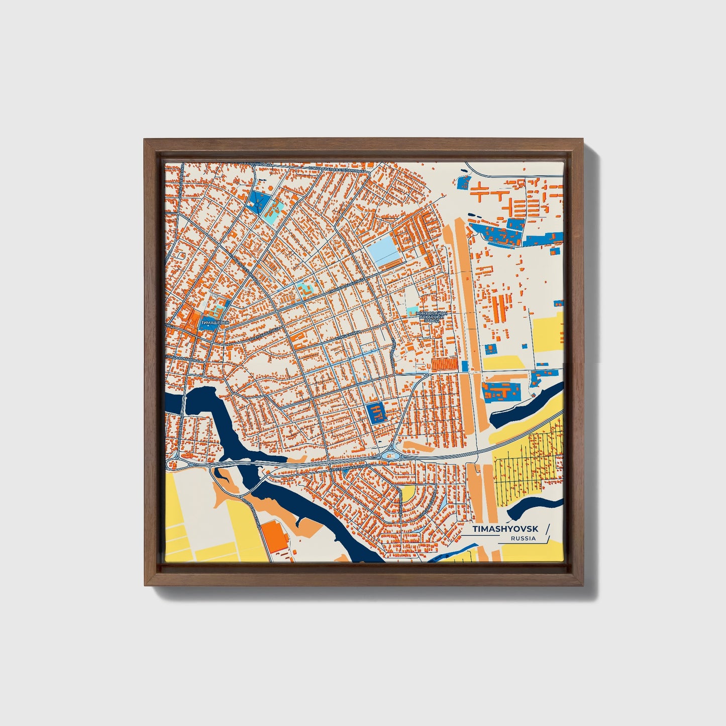 Тимашёвск Russia Colorful City Map Canvas Print • Dark Wooden Framed