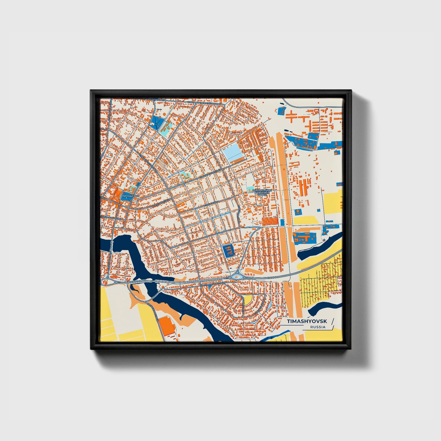 Тимашёвск Russia Colorful City Map Canvas Print • Black Framed