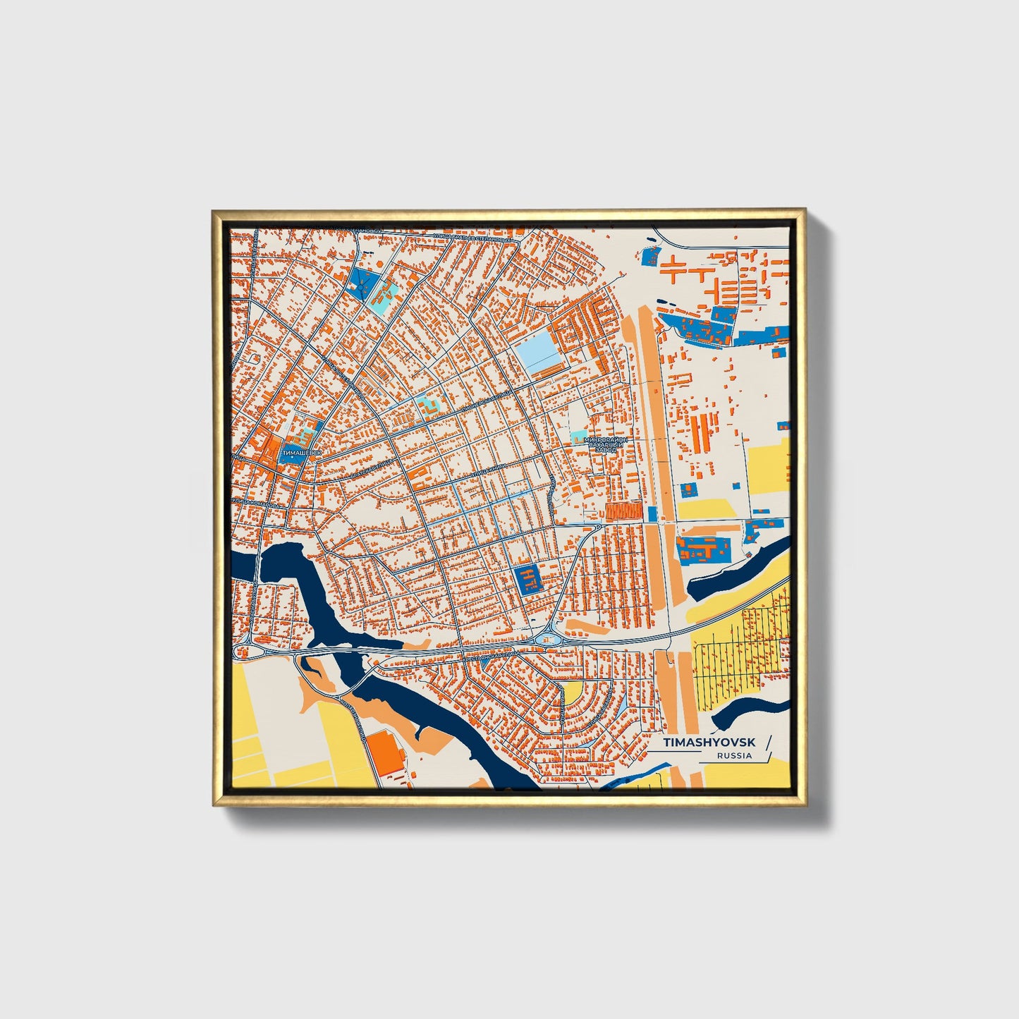 Тимашёвск Russia Colorful City Map Canvas Print • Gold Framed