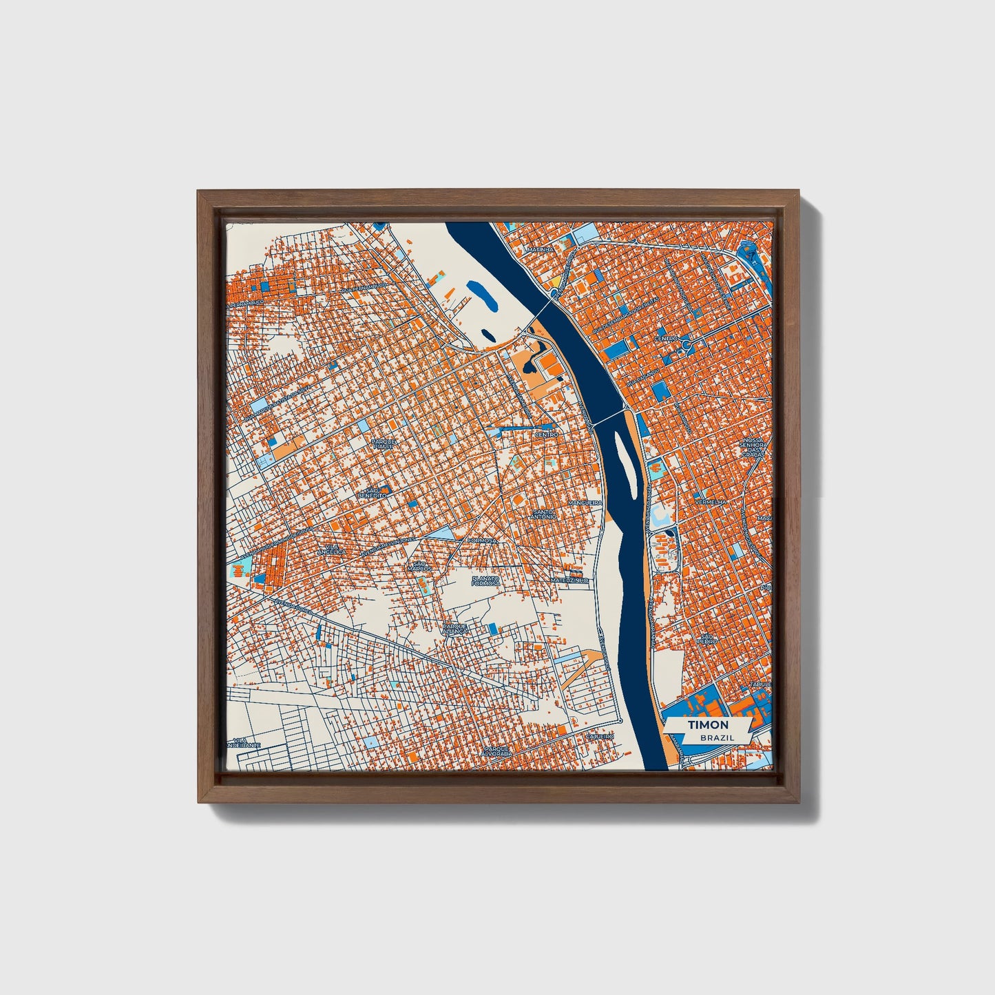 Timon Brazil Colorful City Map Canvas Print • Dark Wooden Framed