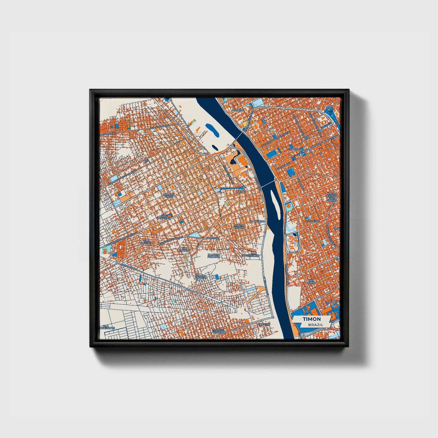 Timon Brazil Colorful City Map Canvas Print • Black Framed