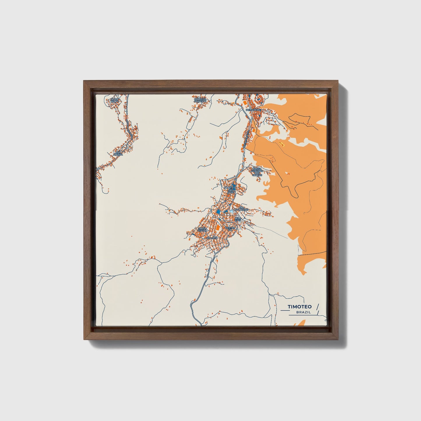 Timoteo Brazil Colorful City Map Canvas Print • Dark Wooden Framed