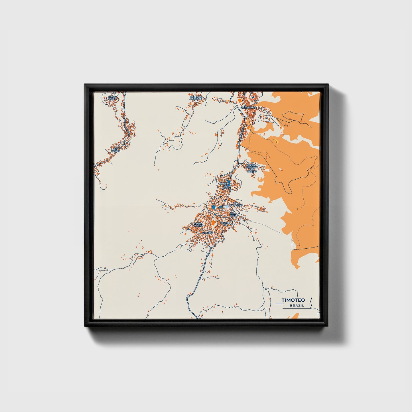 Timoteo Brazil Colorful City Map Canvas Print • Black Framed
