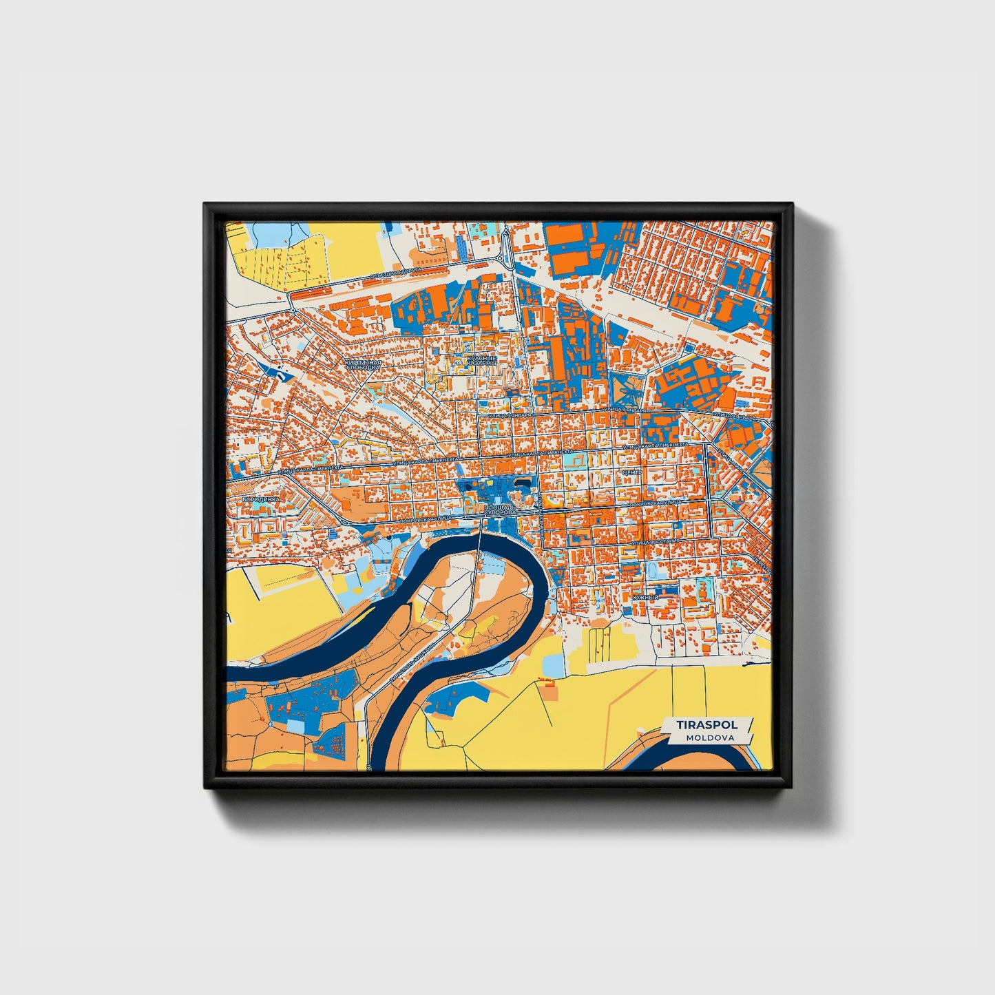 Tiraspol Moldova Colorful City Map Canvas Print • Black Framed
