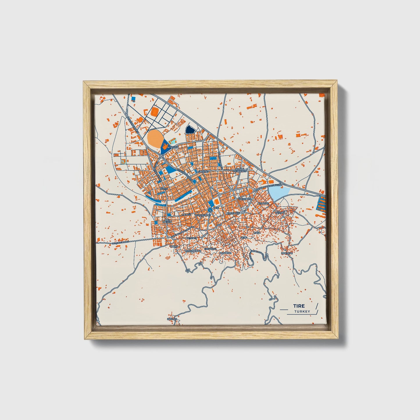 Tekerlek Turkey Colorful City Map Canvas Print • Natural Wooden Framed
