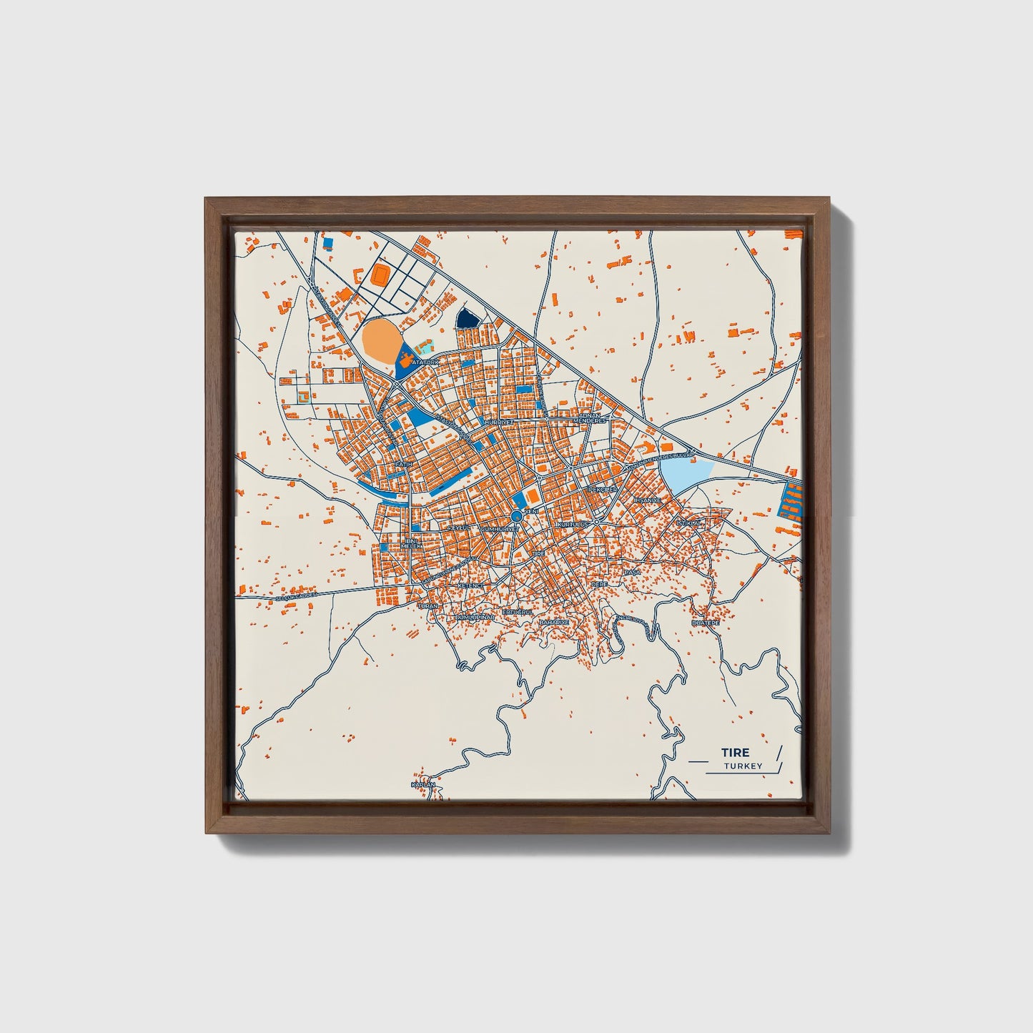 Tekerlek Turkey Colorful City Map Canvas Print • Dark Wooden Framed