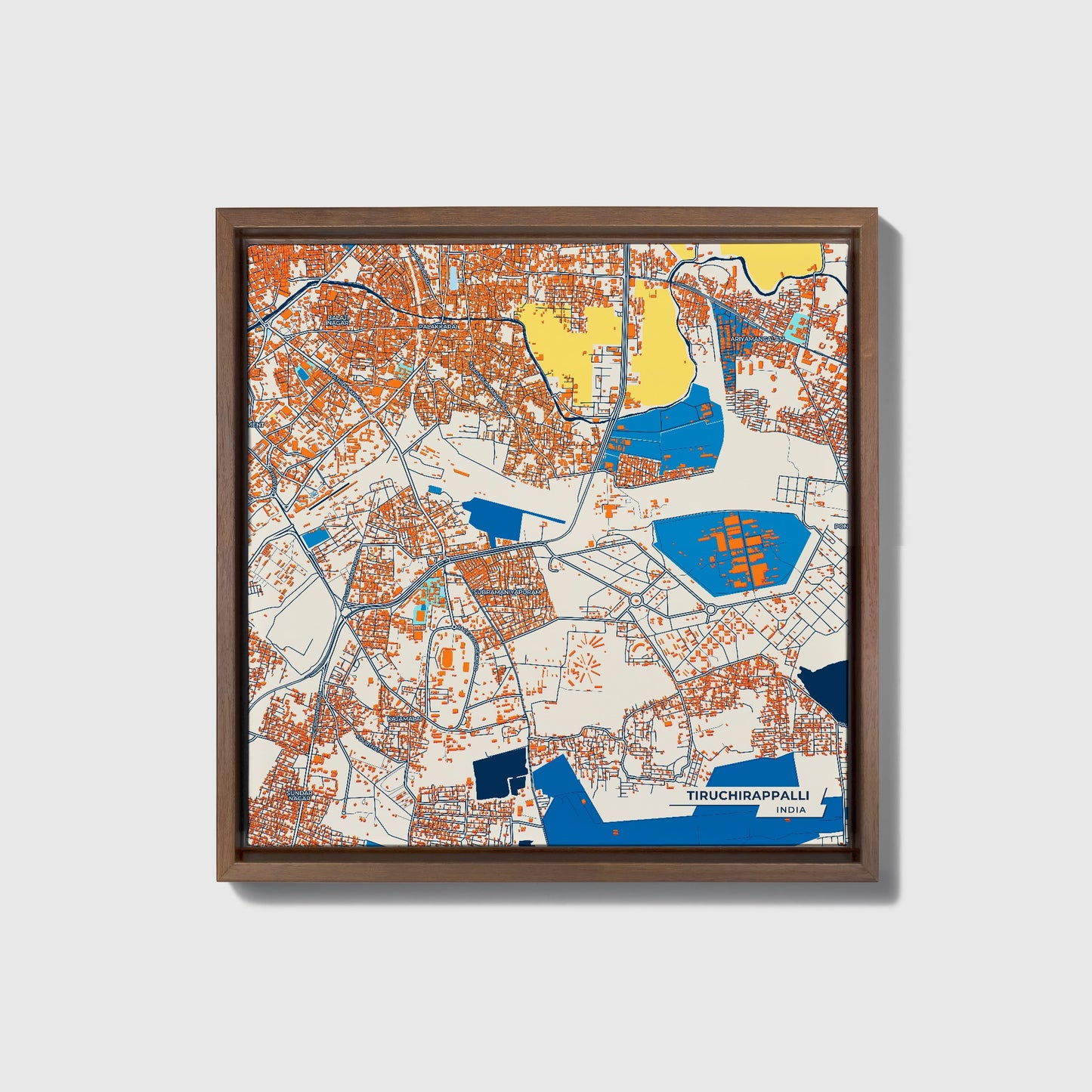 Tiruchirappalli India Colorful City Map Canvas Print • Dark Wooden Framed