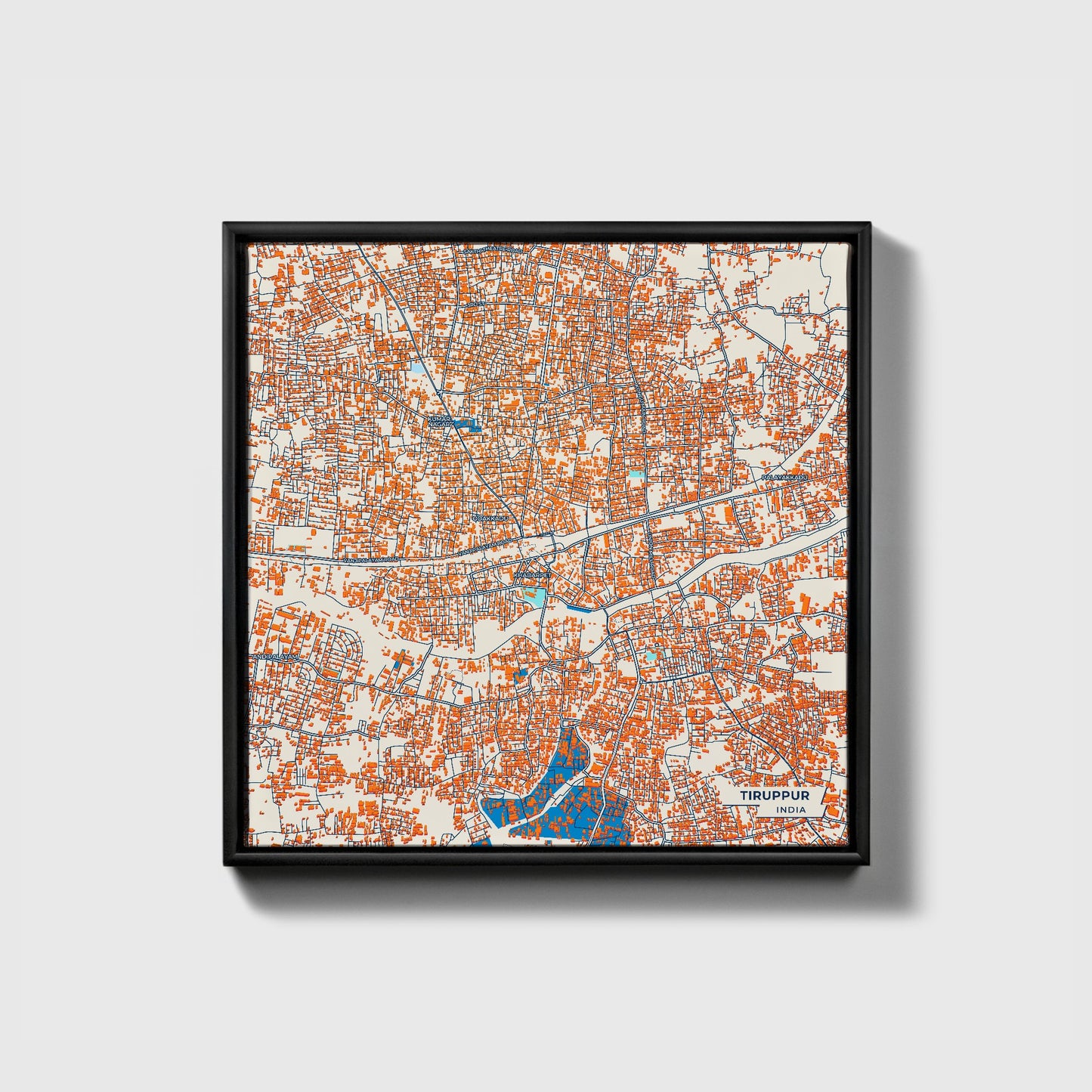Tiruppur India Colorful City Map Canvas Print • Black Framed
