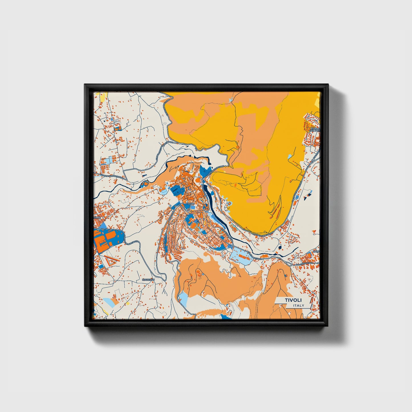 Tivoli Italy Colorful City Map Canvas Print • Black Framed