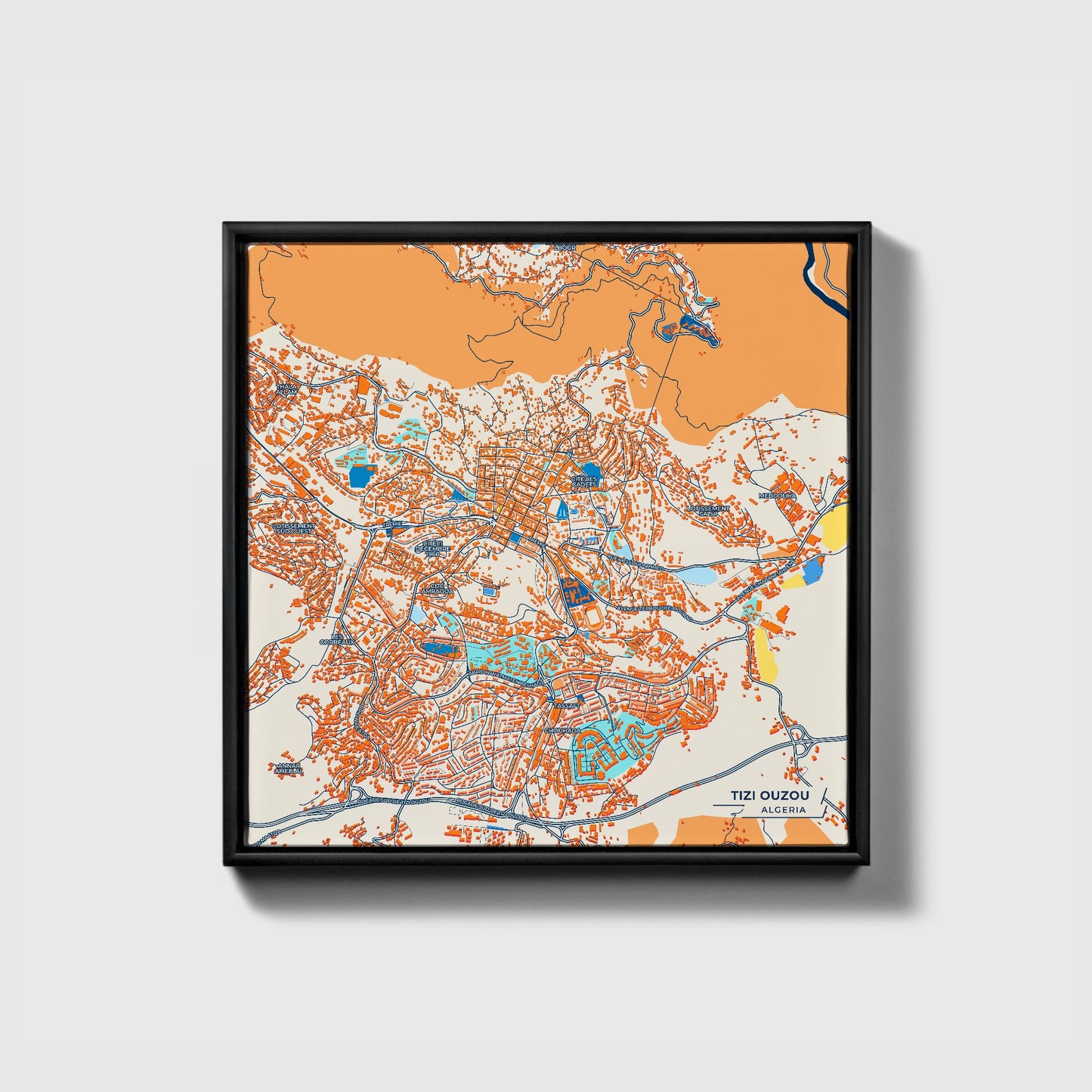 Tizi Ouzou Algeria Colorful City Map Canvas Print • Black Framed