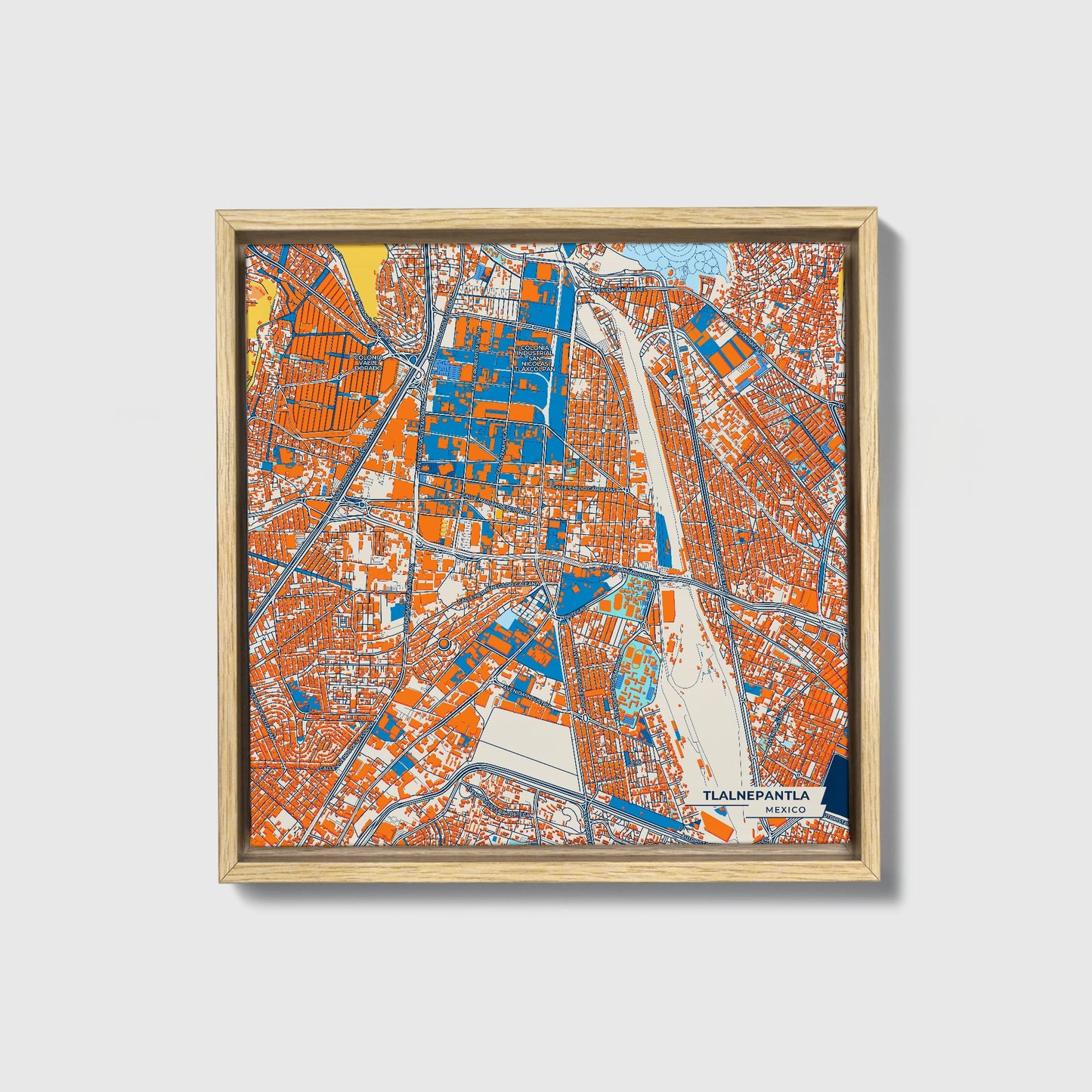 Tlalnepantla Mexico Colorful City Map Canvas Print • Natural Wooden Framed