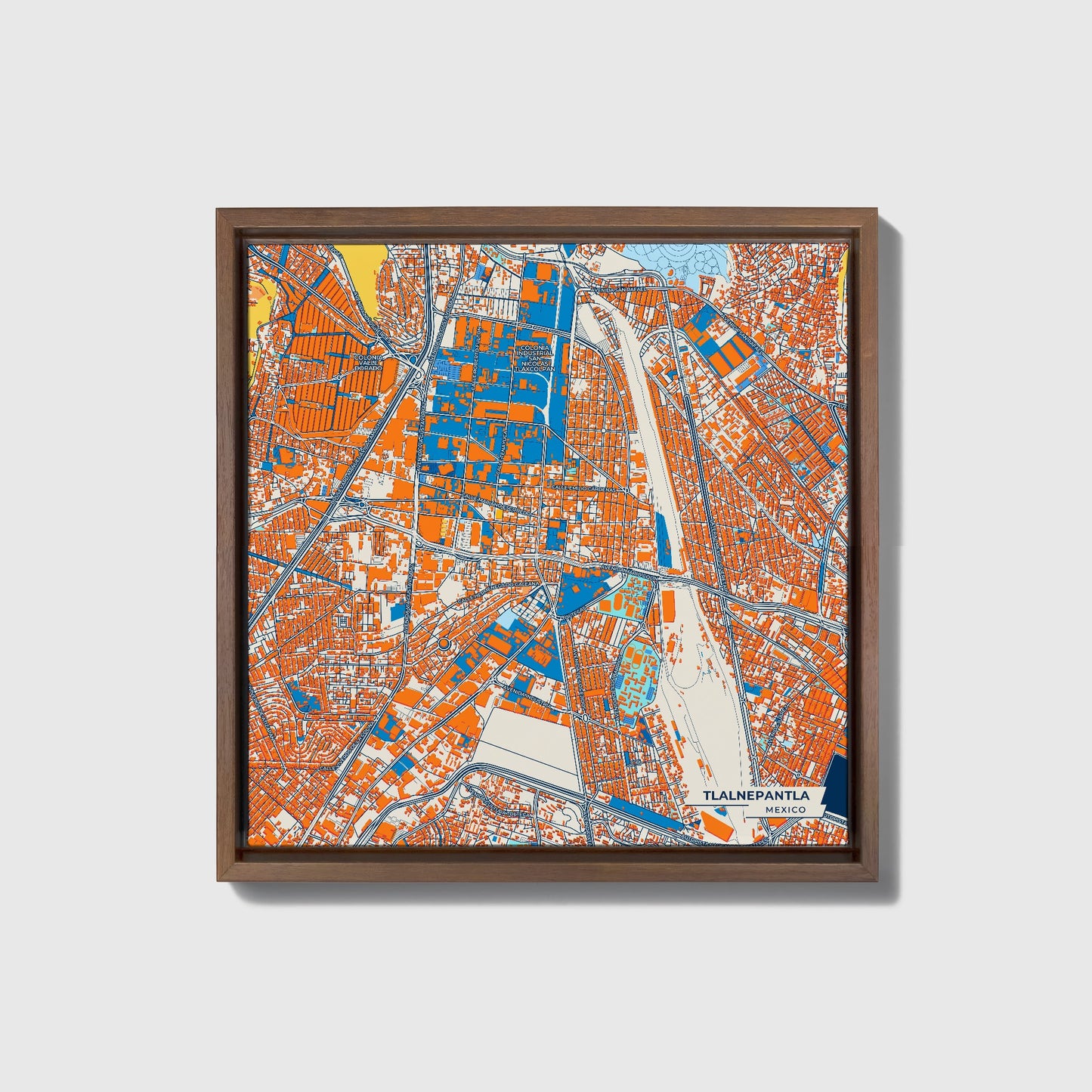 Tlalnepantla Mexico Colorful City Map Canvas Print • Dark Wooden Framed