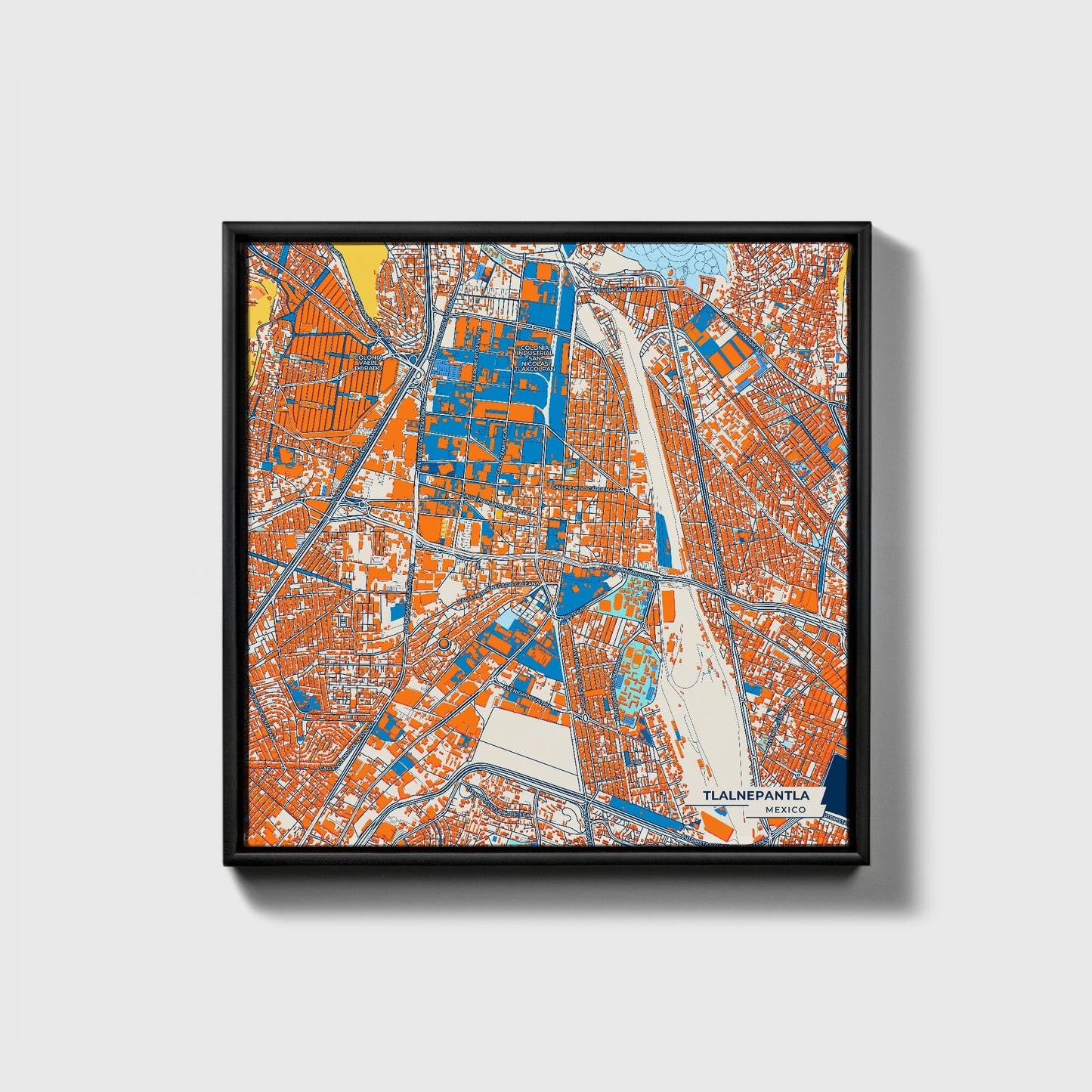 Tlalnepantla Mexico Colorful City Map Canvas Print • Black Framed