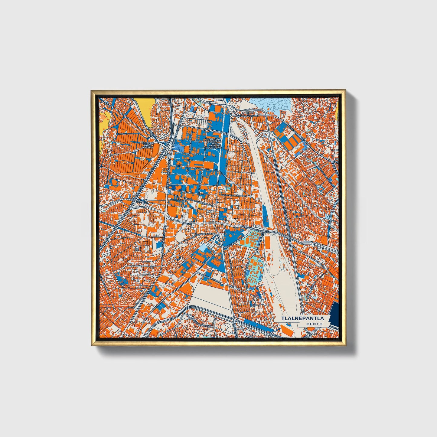 Tlalnepantla Mexico Colorful City Map Canvas Print • Gold Framed