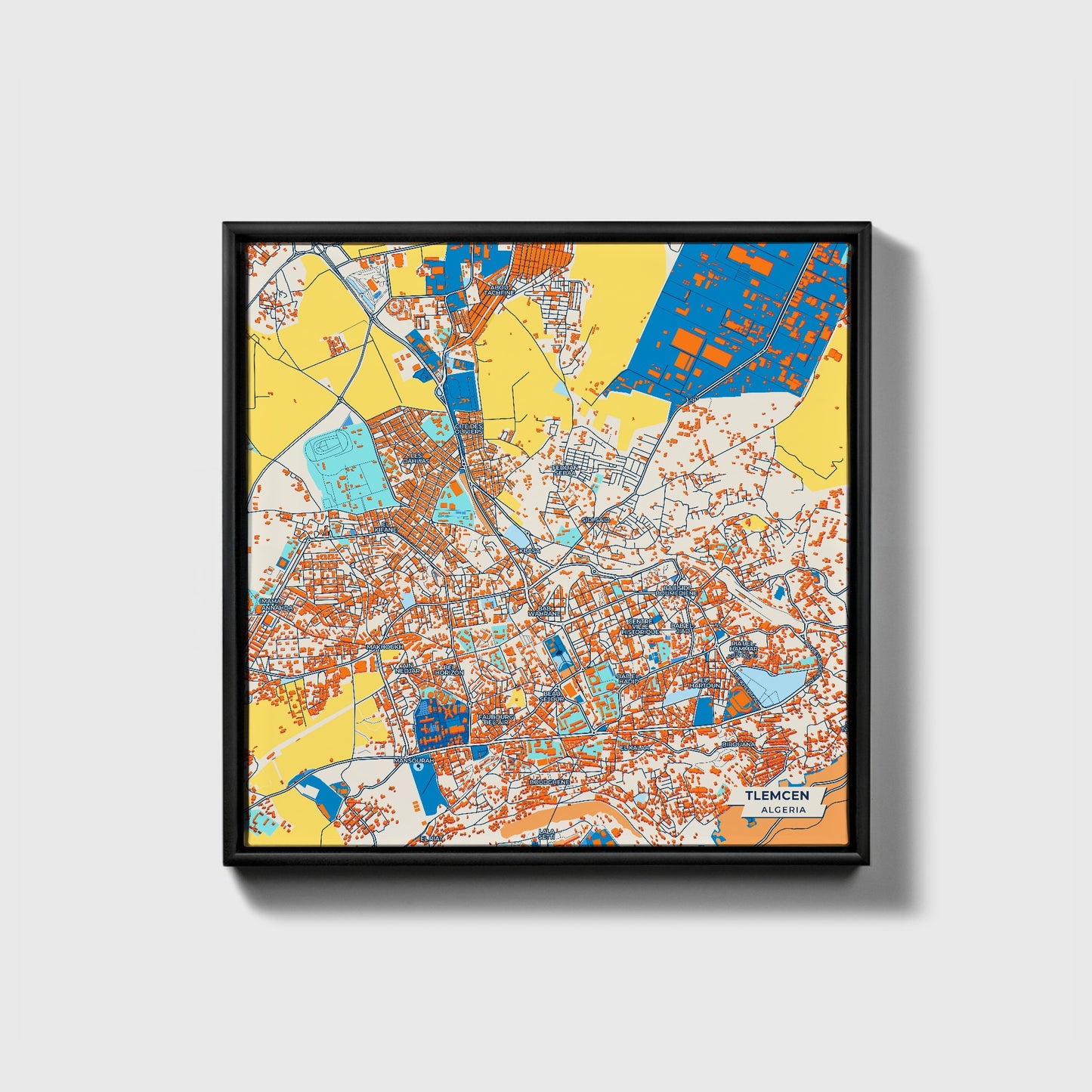 Tlemcen Algeria Colorful City Map Canvas Print • Black Framed