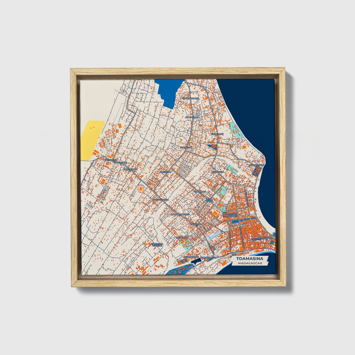 Toamasina Madagascar Colorful City Map Canvas Print • Natural Wooden Framed