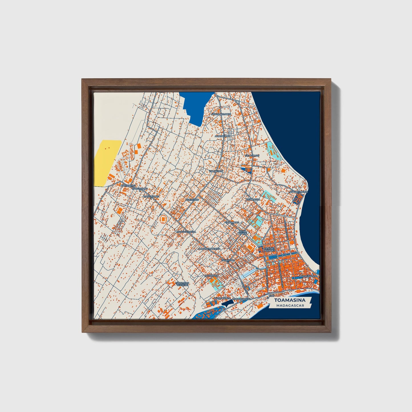 Toamasina Madagascar Colorful City Map Canvas Print • Dark Wooden Framed
