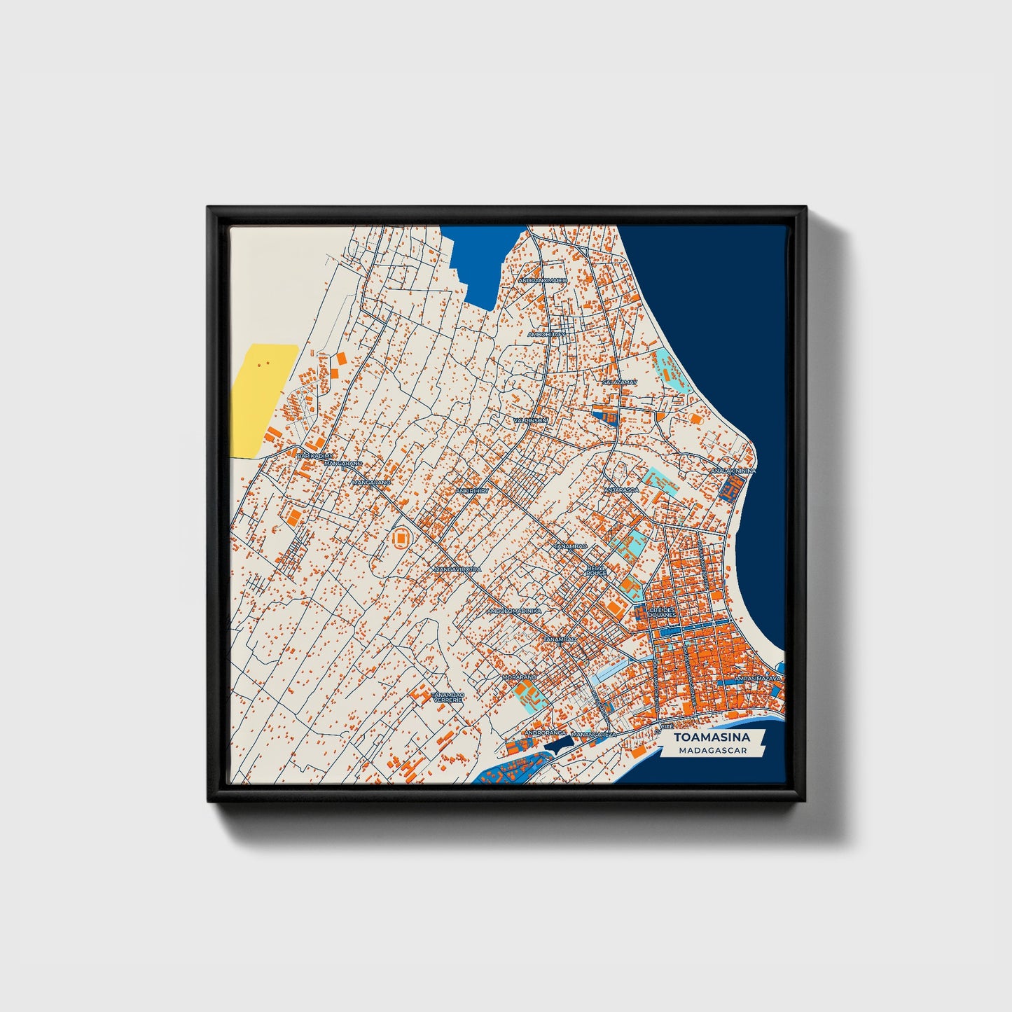 Toamasina Madagascar Colorful City Map Canvas Print • Black Framed