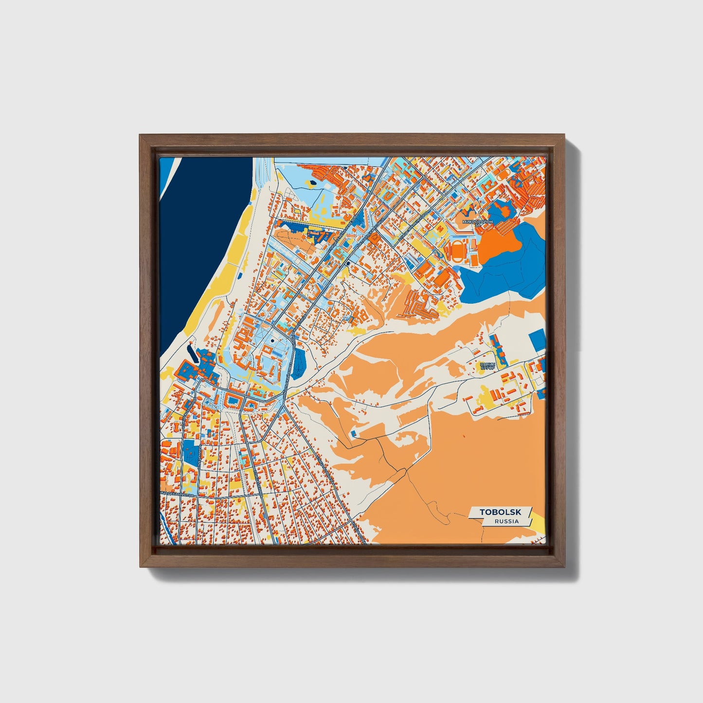 Тобольск Russia Colorful City Map Canvas Print • Dark Wooden Framed