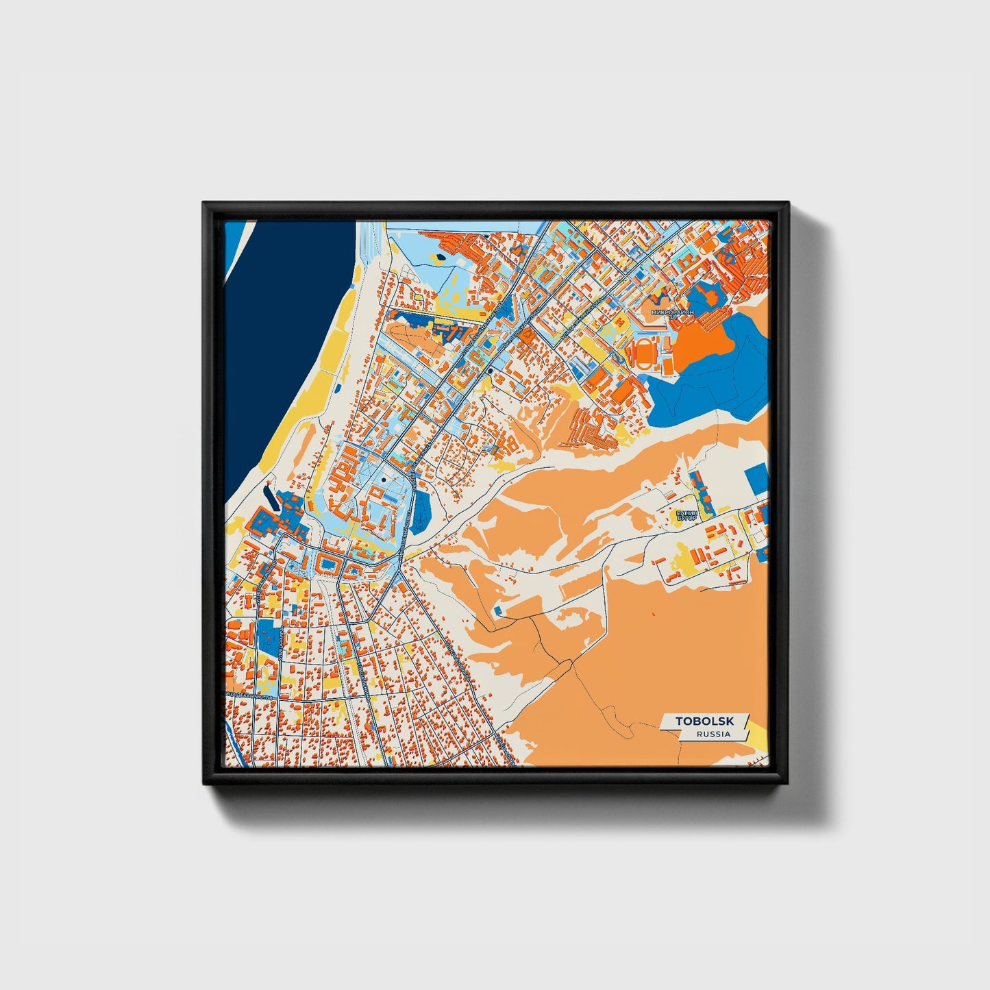 Тобольск Russia Colorful City Map Canvas Print • Black Framed