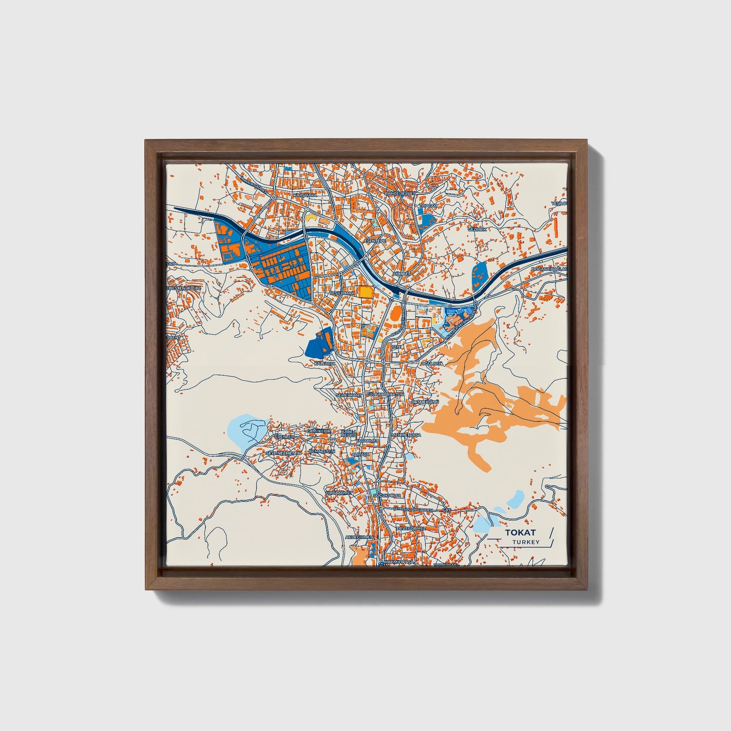 Tokat Turkey Colorful City Map Canvas Print • Dark Wooden Framed