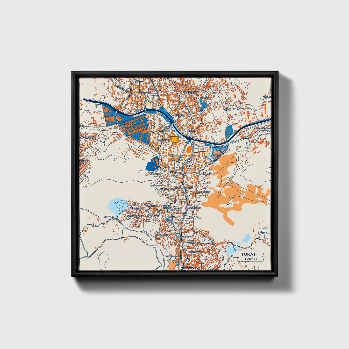Tokat Turkey Colorful City Map Canvas Print • Black Framed