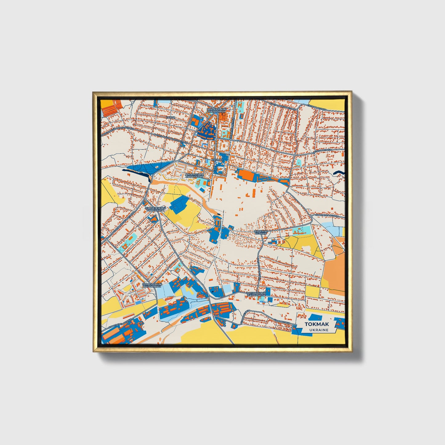 Токмак Ukraine Colorful City Map Canvas Print • Gold Framed