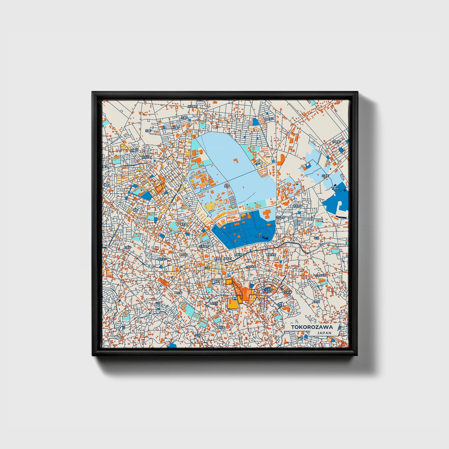 Tokorozawa Japan Colorful City Map Canvas Print • Black Framed