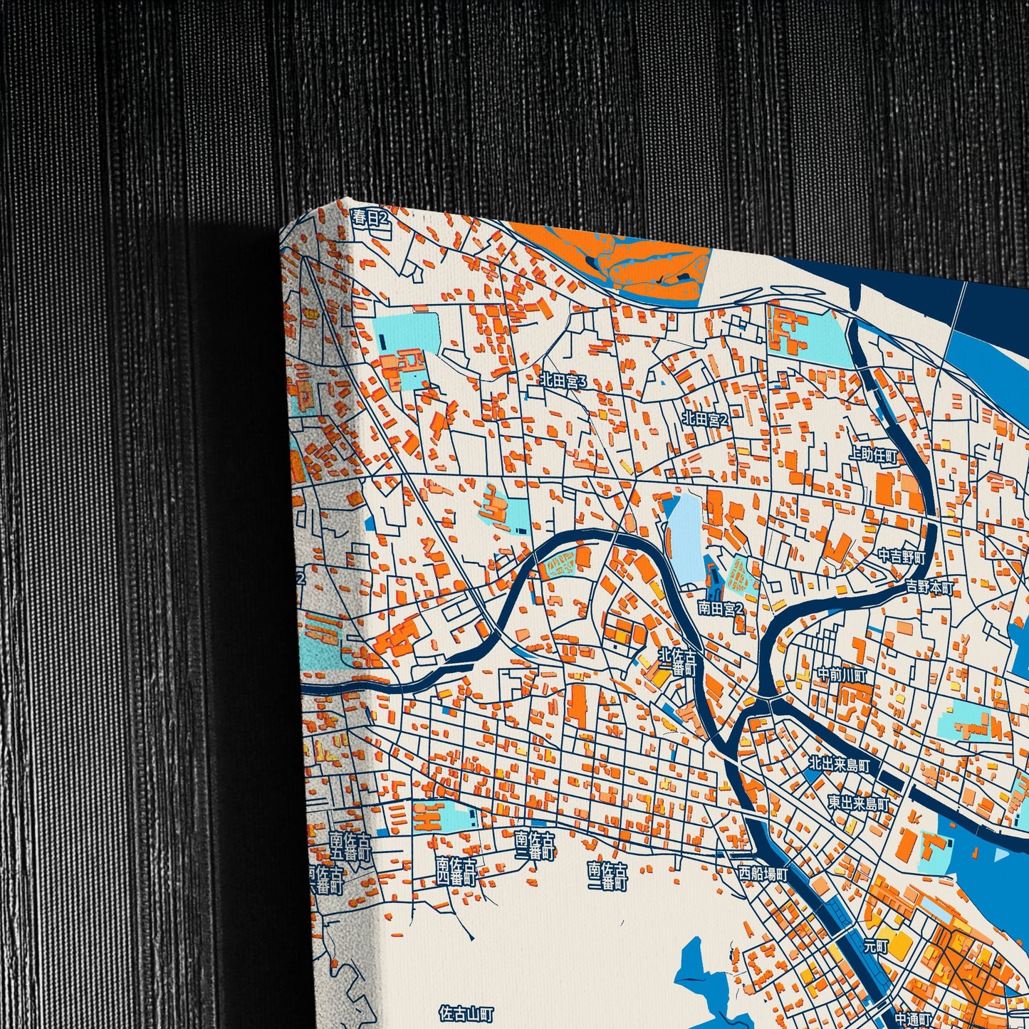 Tokushima Japan Colorful City Map Canvas Print Detail