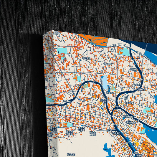 Tokushima Japan Colorful City Map Canvas Print Detail