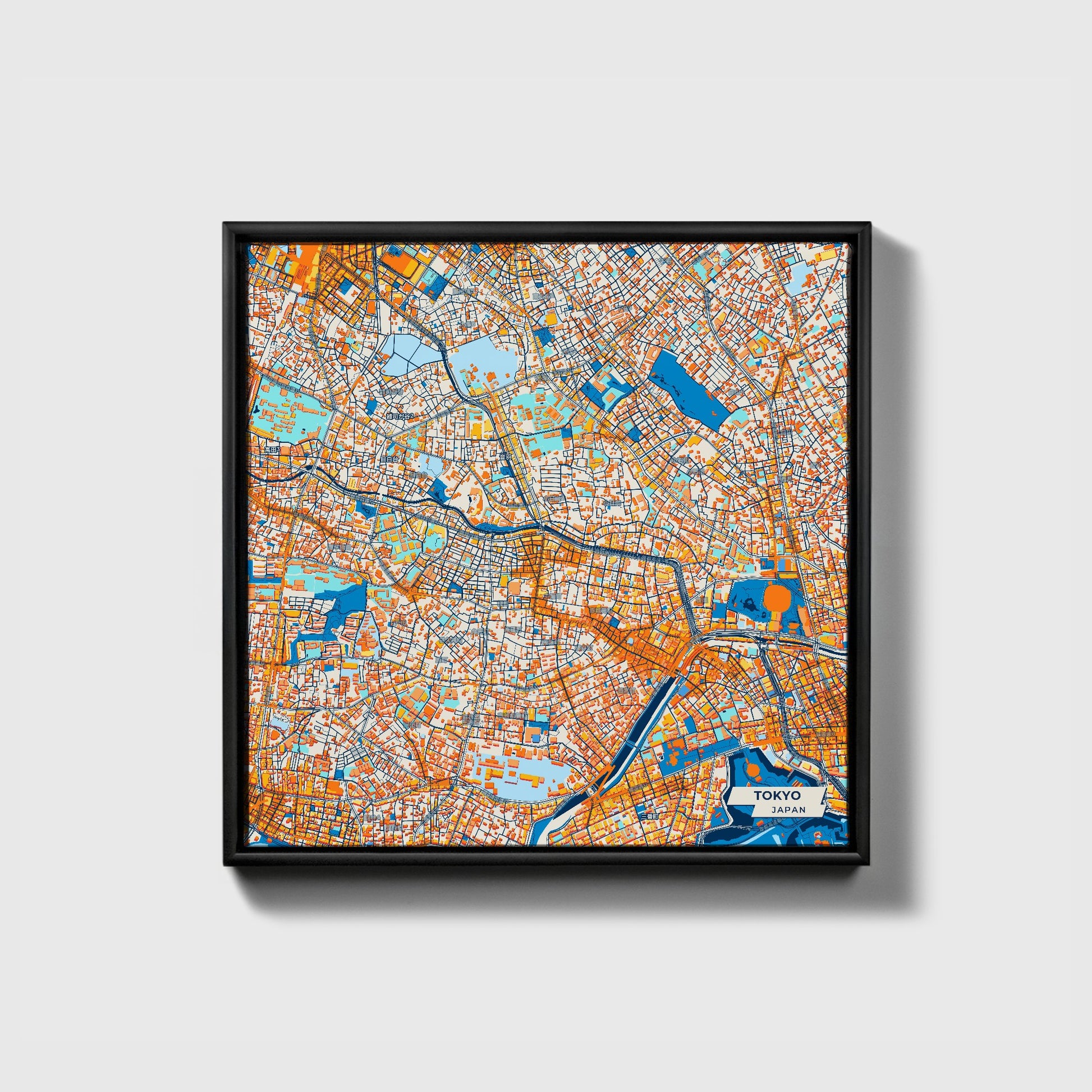 Tokyo Japan Colorful City Map Canvas Print • Black Framed
