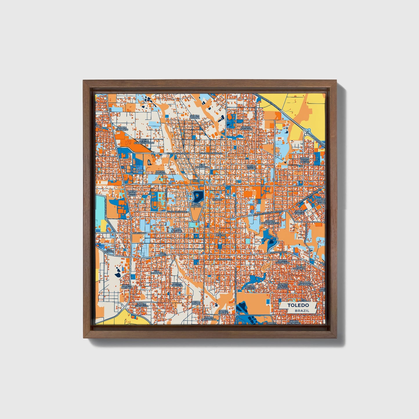 Toledo Brazil Colorful City Map Canvas Print • Dark Wooden Framed