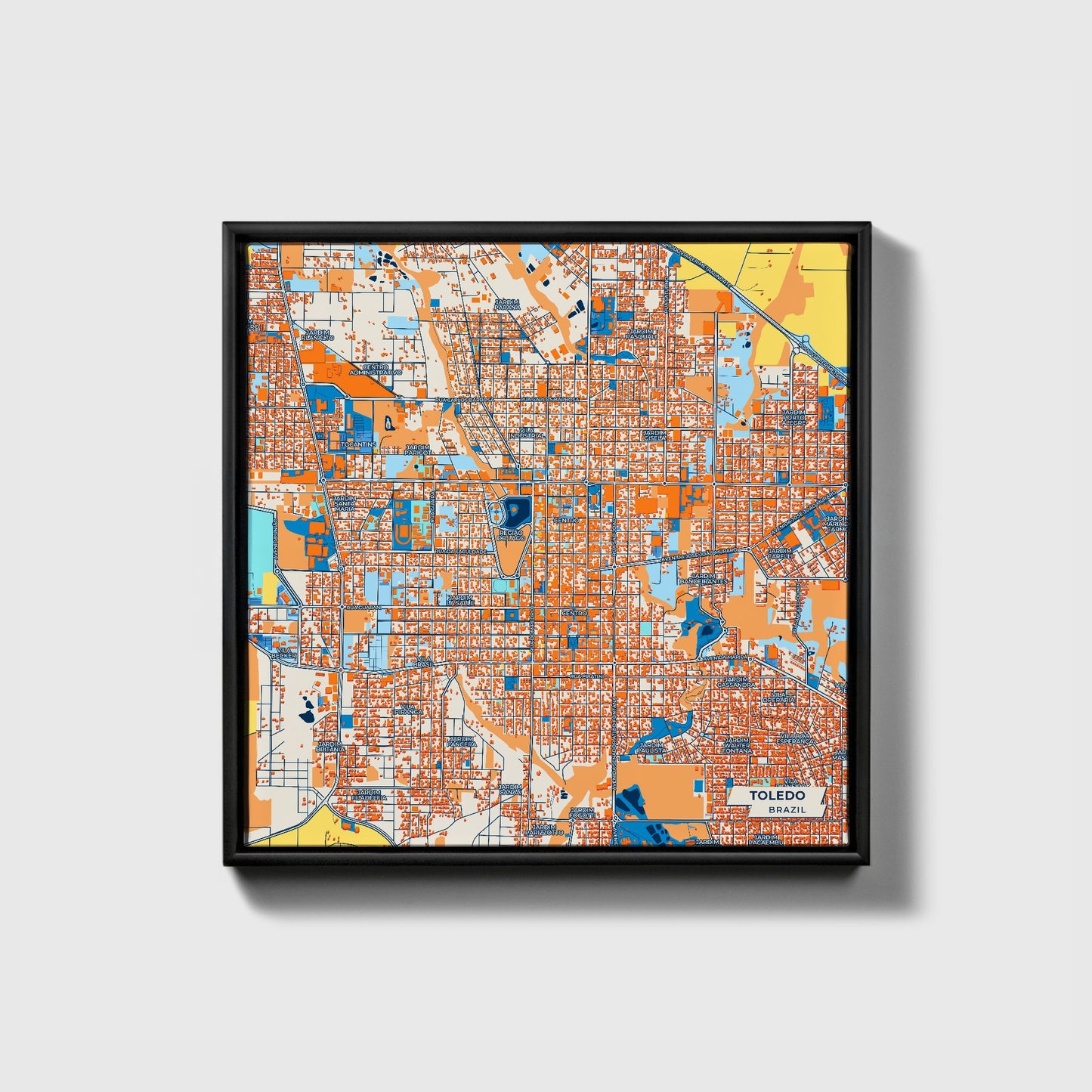 Toledo Brazil Colorful City Map Canvas Print • Black Framed