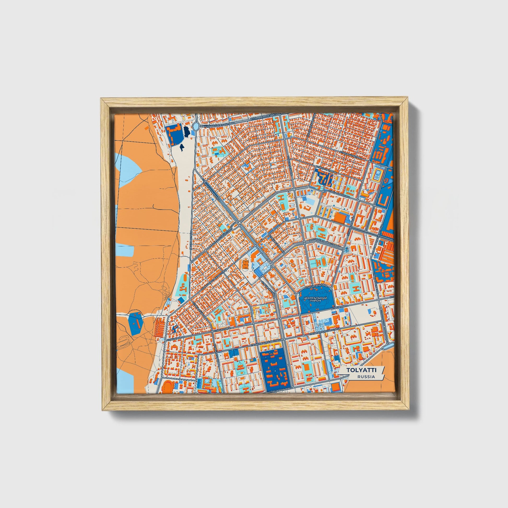 Тольятти Russia Colorful City Map Canvas Print • Natural Wooden Framed