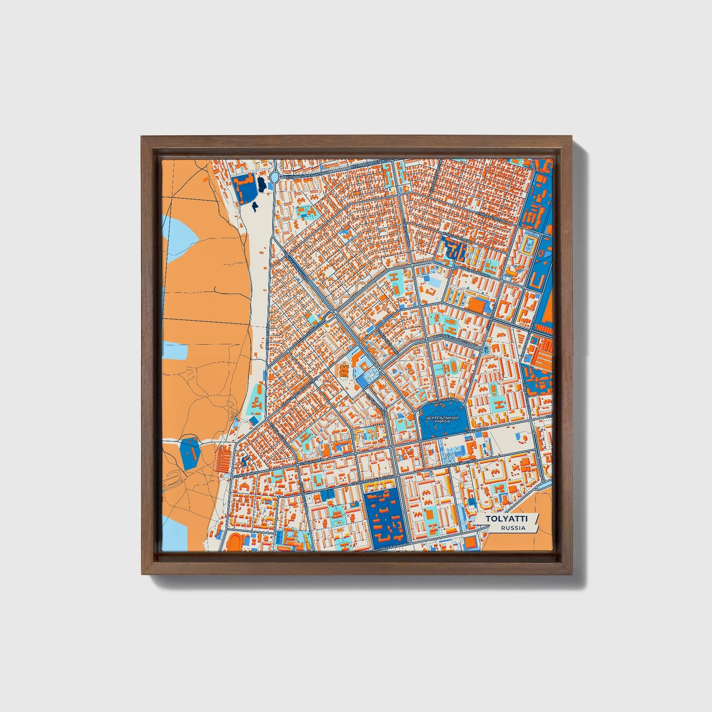 Тольятти Russia Colorful City Map Canvas Print • Dark Wooden Framed