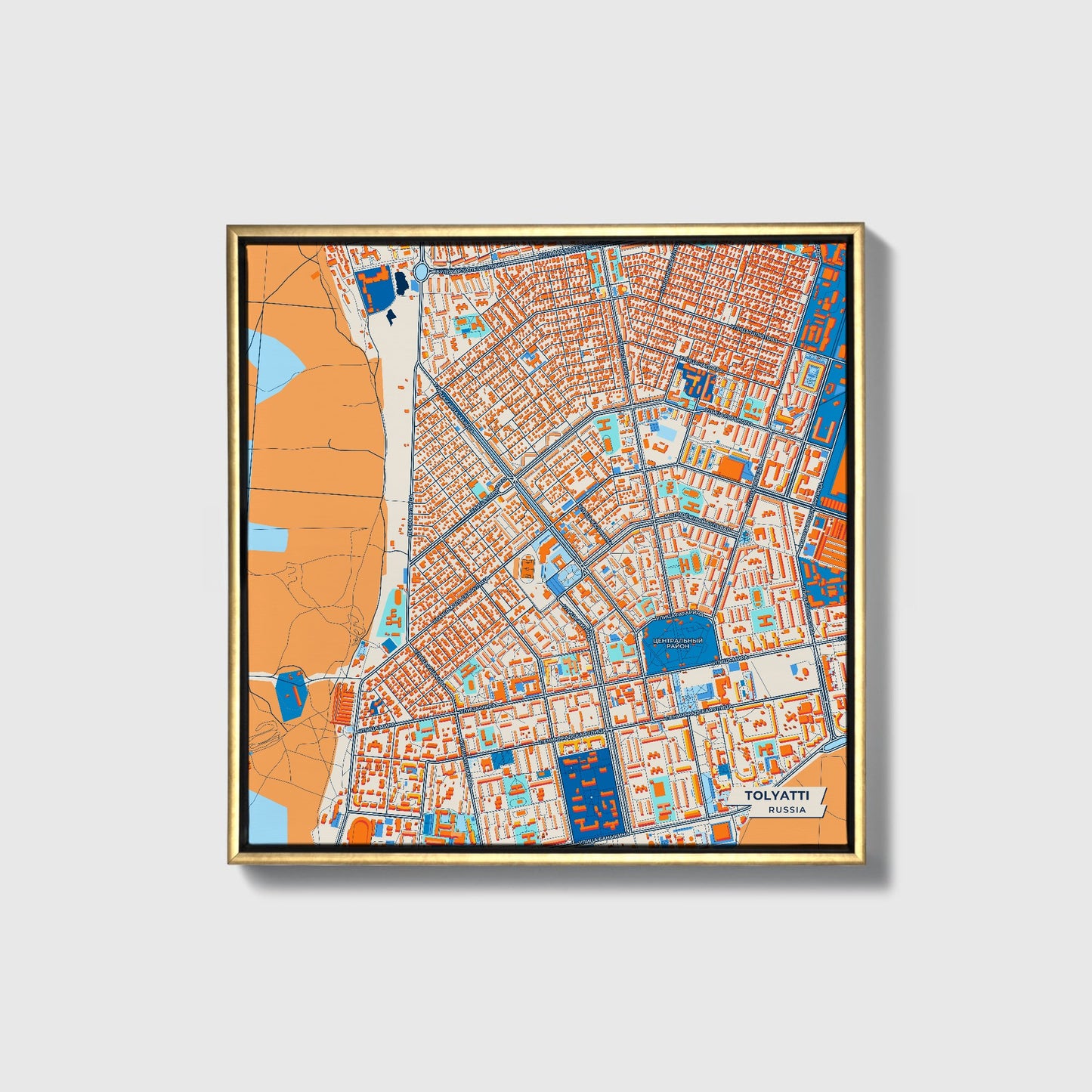 Тольятти Russia Colorful City Map Canvas Print • Gold Framed