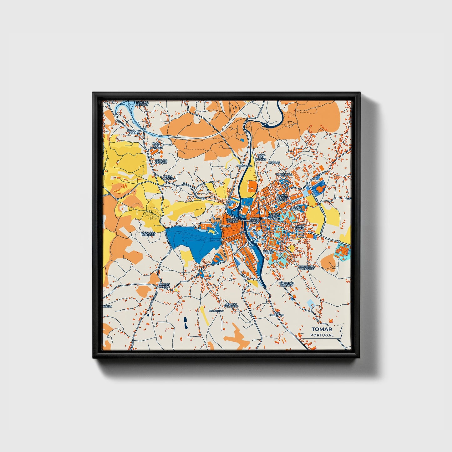 Tomar Portugal Colorful City Map Canvas Print • Black Framed