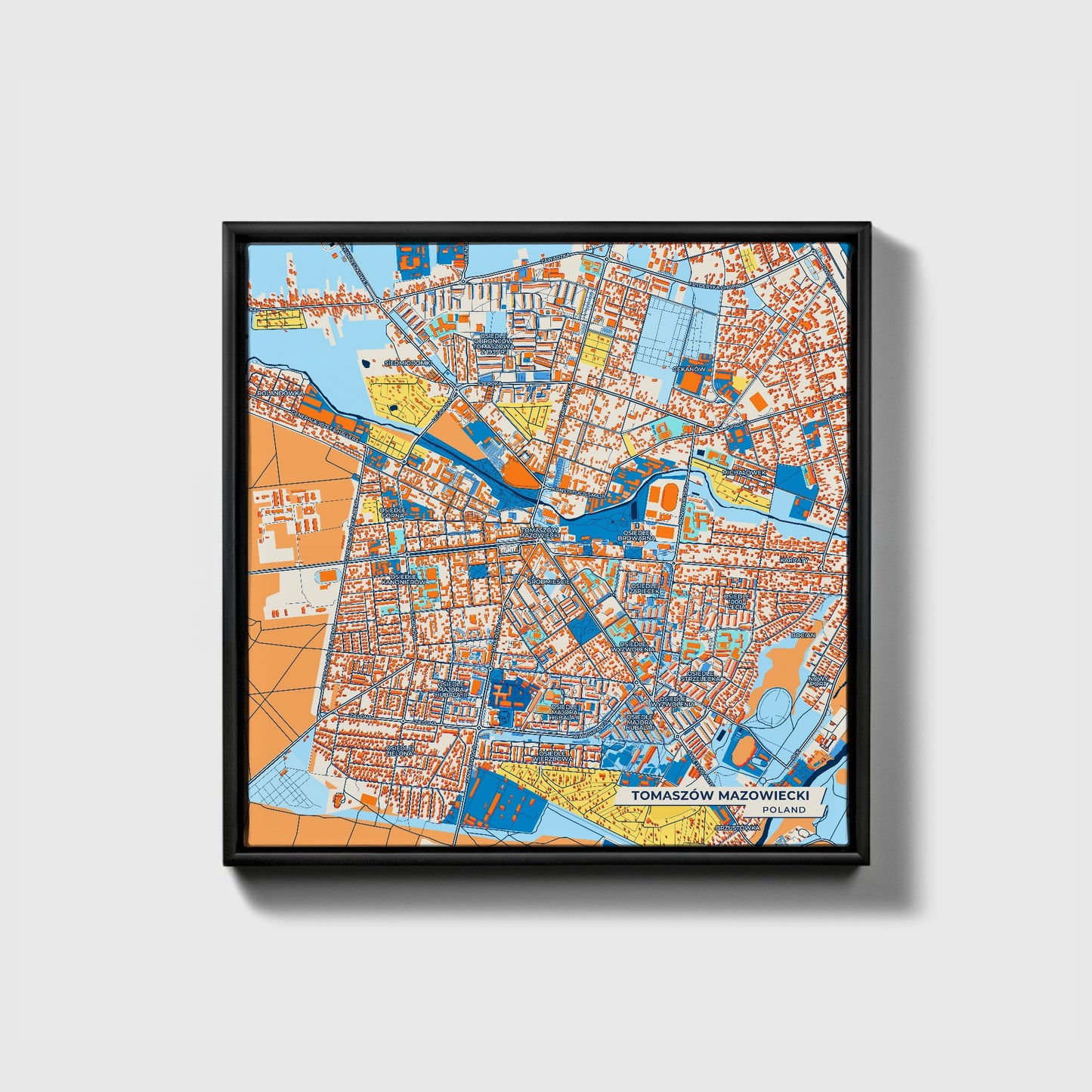 Tomaszów Mazowiecki Poland Colorful City Map Canvas Print • Black Framed