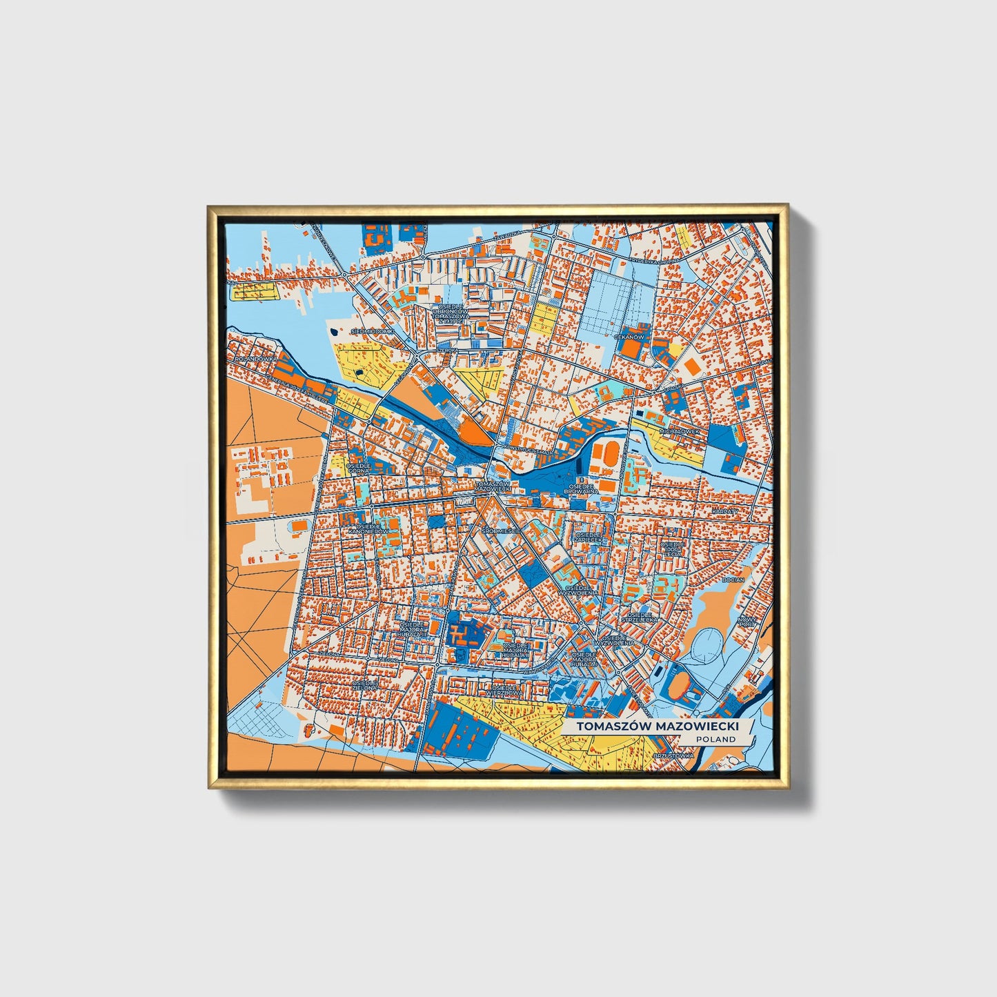 Tomaszów Mazowiecki Poland Colorful City Map Canvas Print • Gold Framed