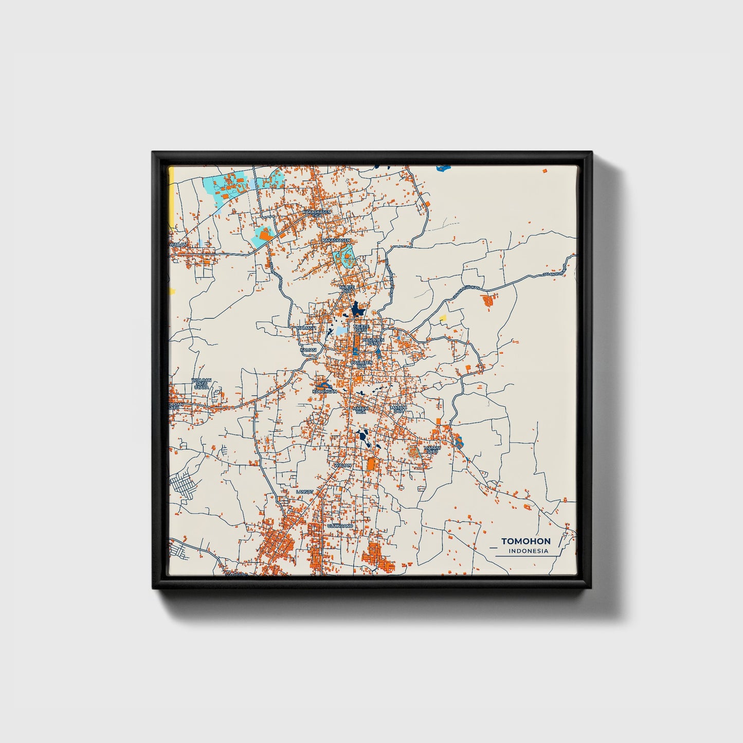 Tomohon Indonesia Colorful City Map Canvas Print • Black Framed