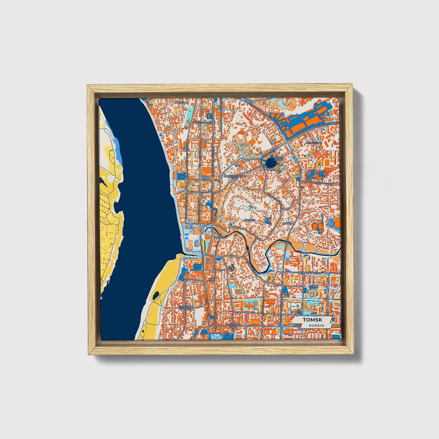 Томский Russia Colorful City Map Canvas Print • Natural Wooden Framed