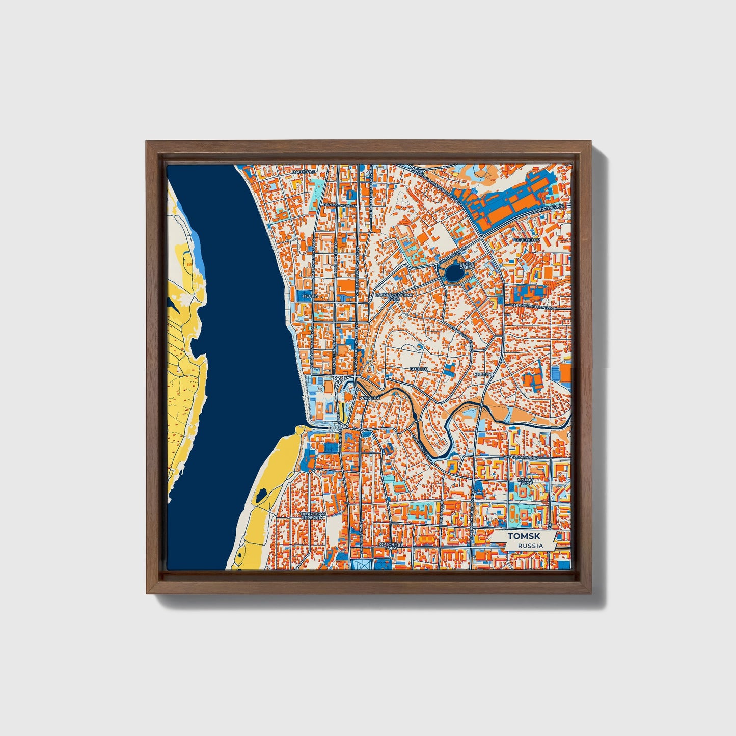 Томский Russia Colorful City Map Canvas Print • Dark Wooden Framed