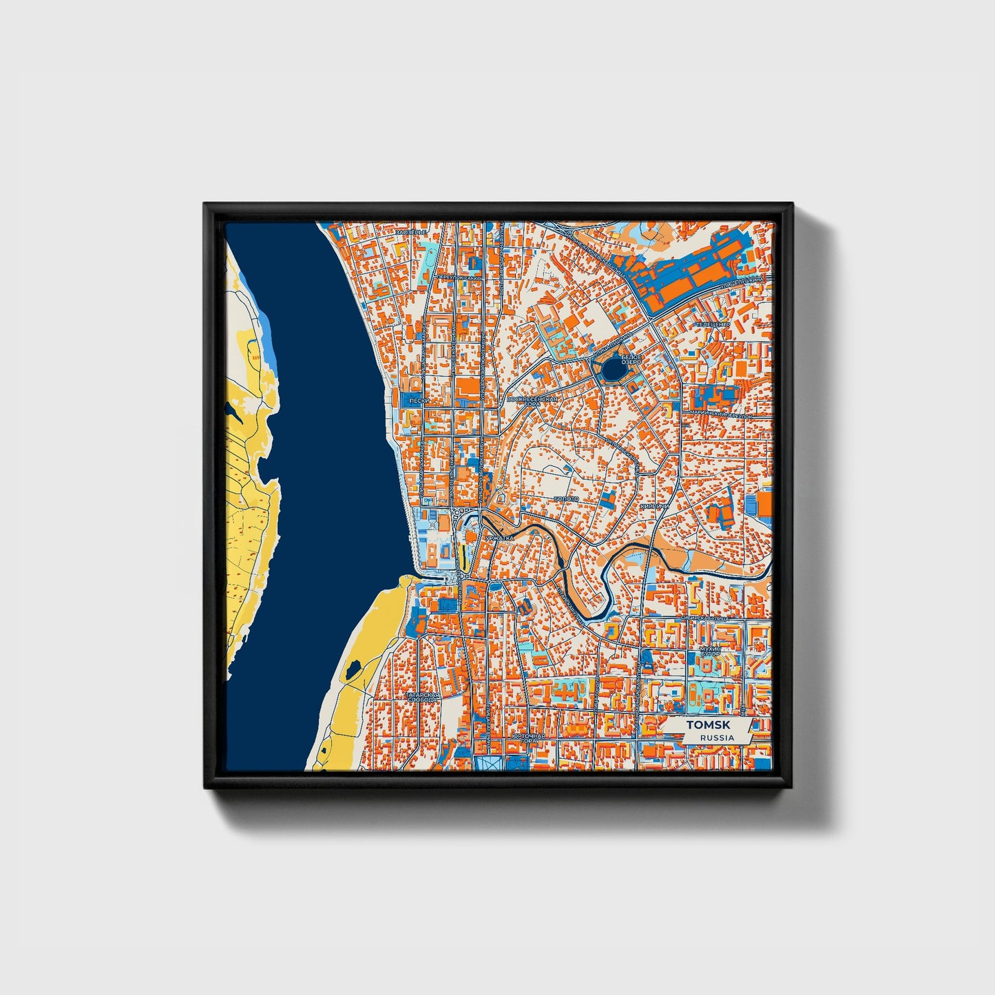 Томский Russia Colorful City Map Canvas Print • Black Framed