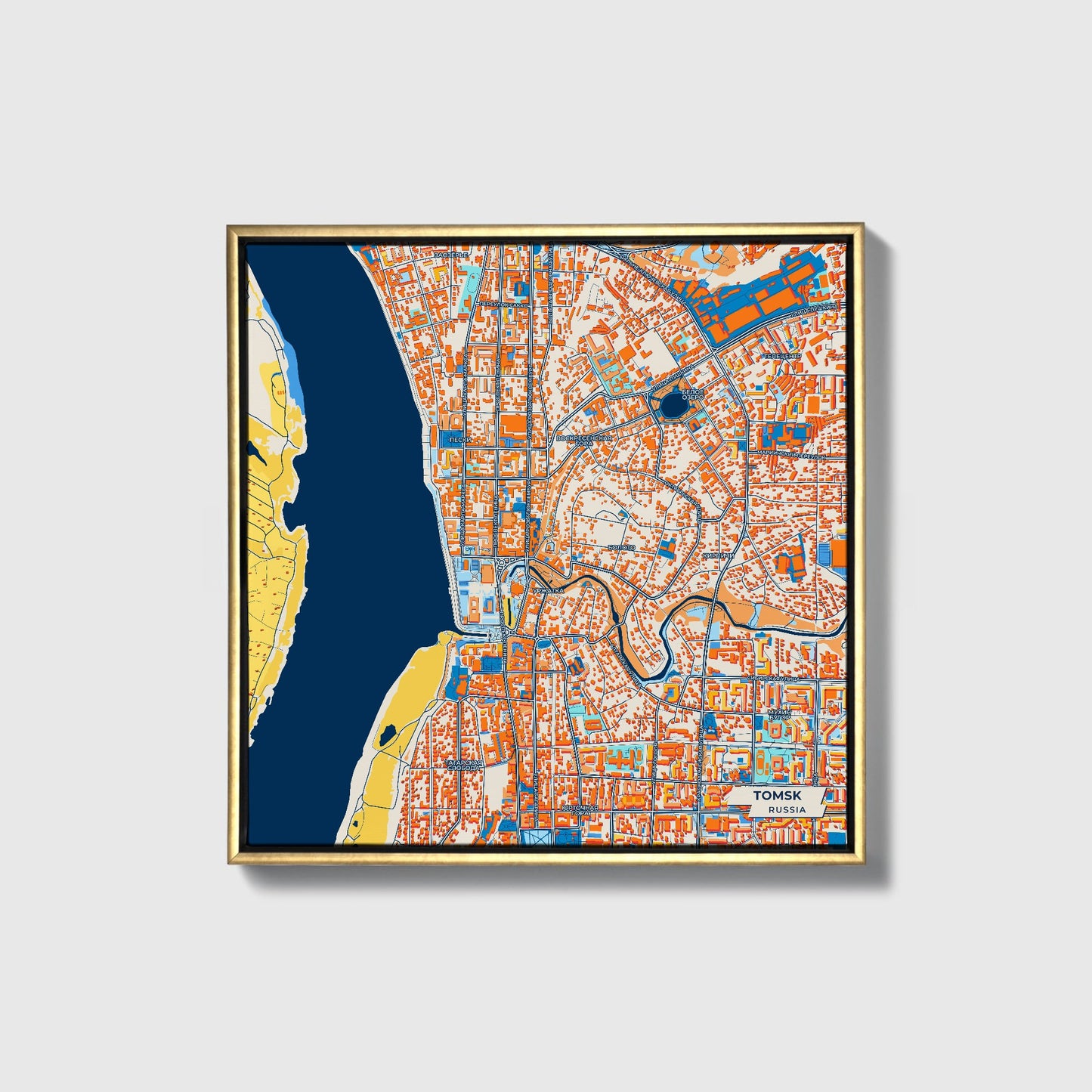 Томский Russia Colorful City Map Canvas Print • Gold Framed