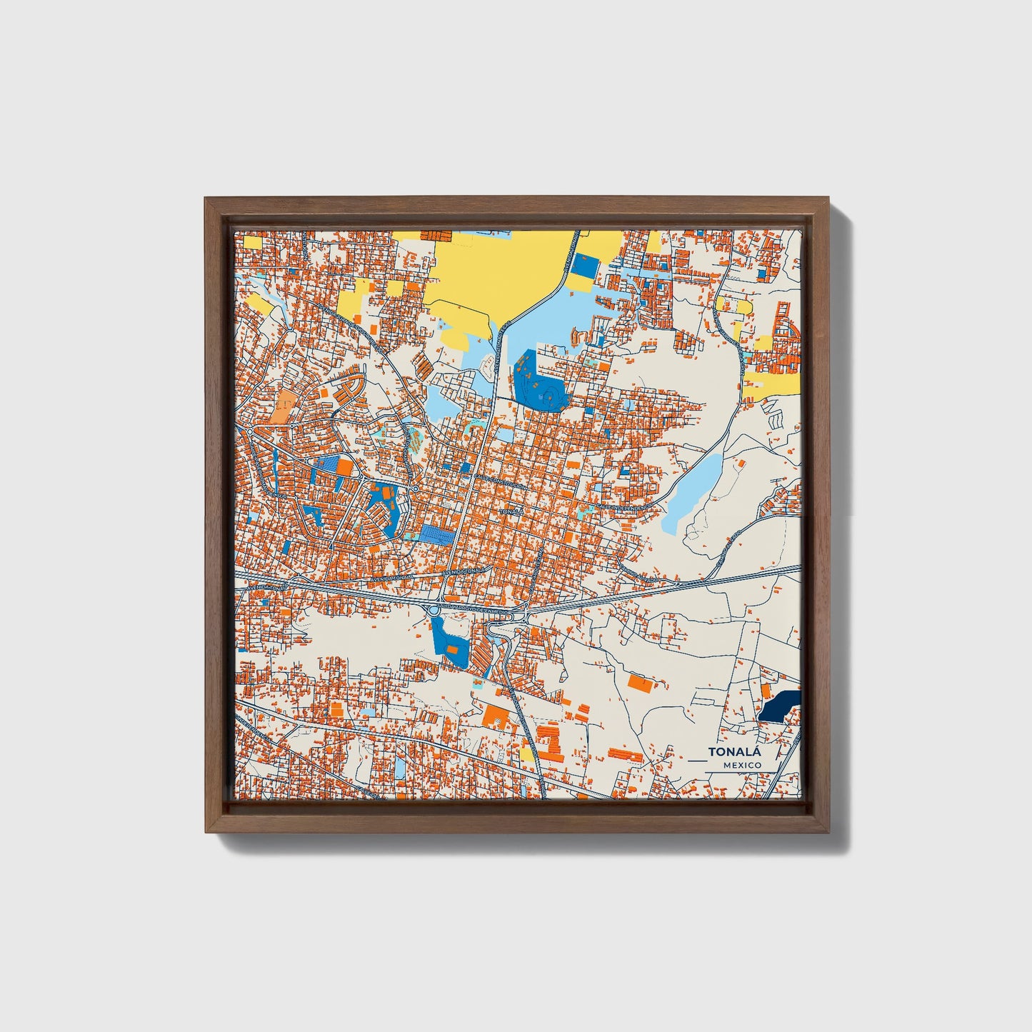 Tonalá Mexico Colorful City Map Canvas Print • Dark Wooden Framed