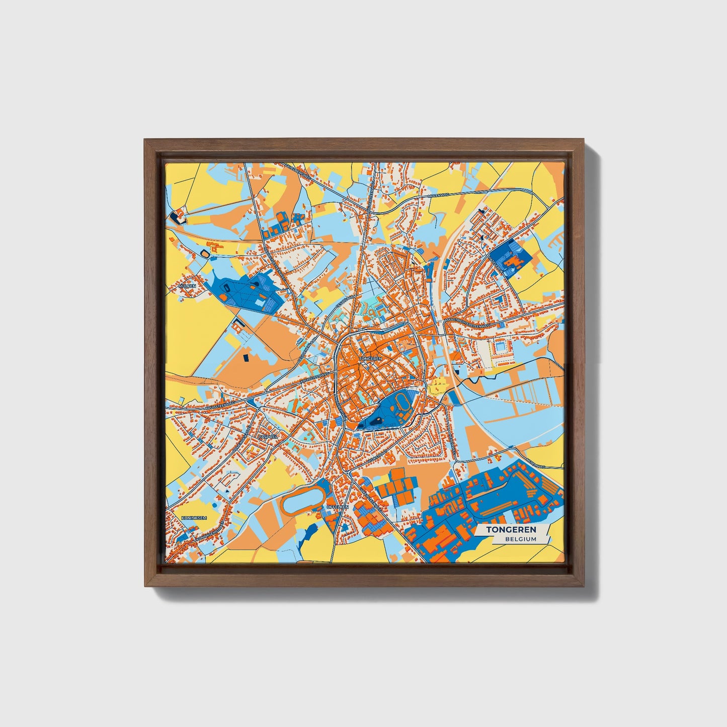 Tongeren  Belgium Colorful City Map Canvas Print • Dark Wooden Framed