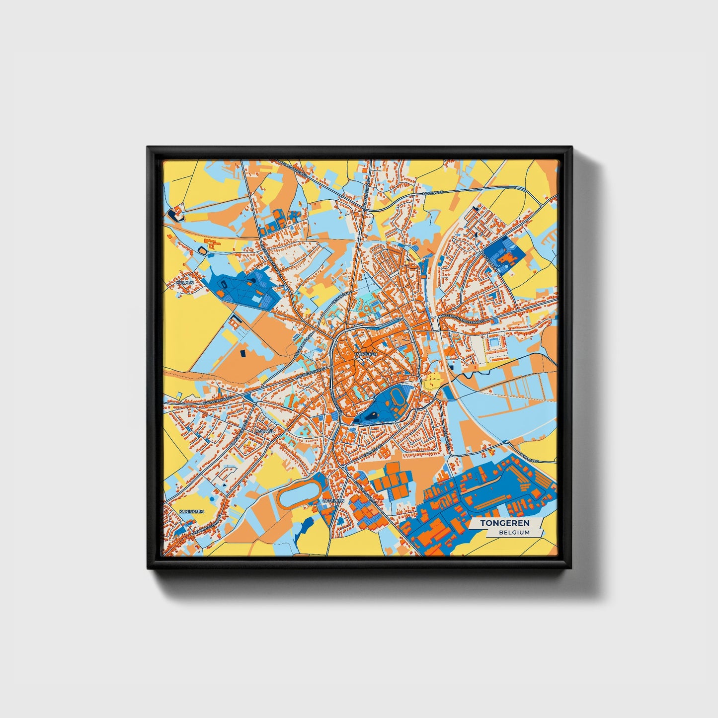 Tongeren  Belgium Colorful City Map Canvas Print • Black Framed