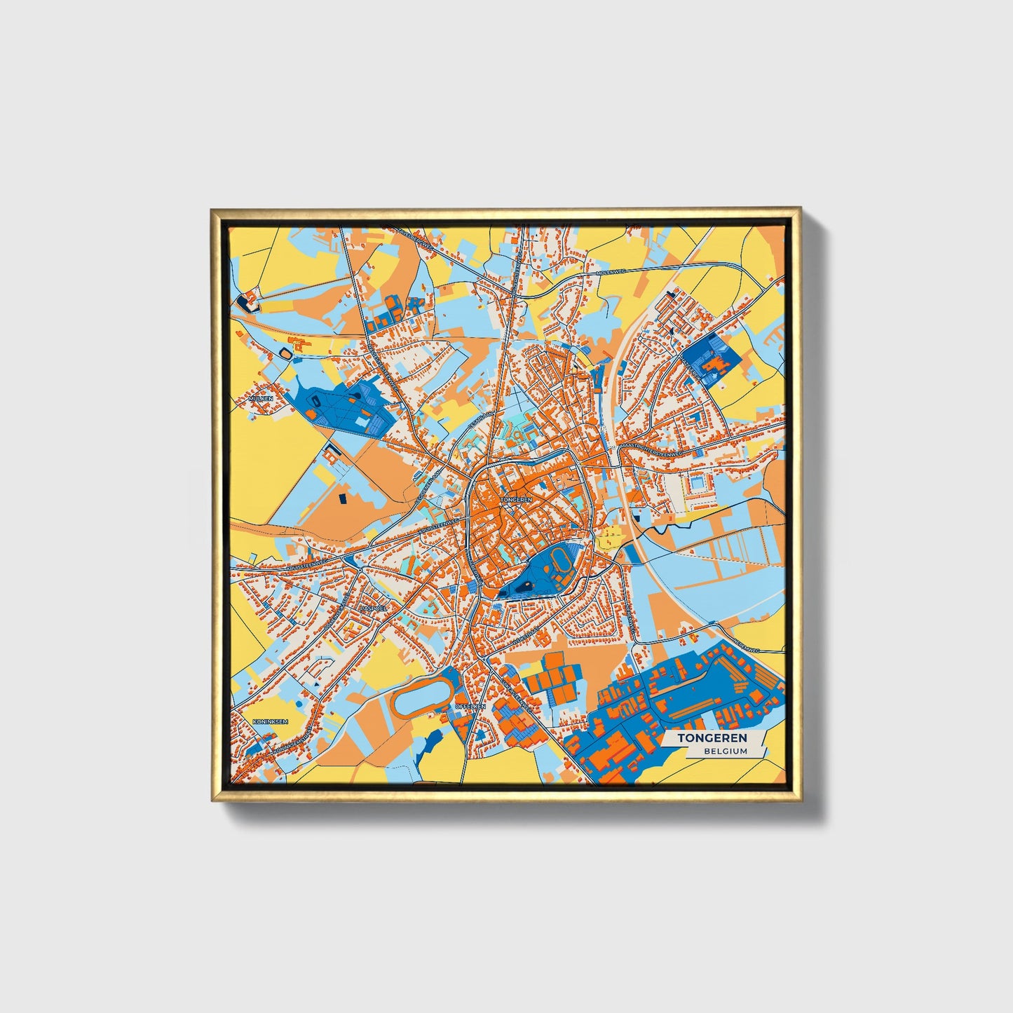 Tongeren  Belgium Colorful City Map Canvas Print • Gold Framed